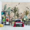 Fototapeta Wallpaper Palm Tropical Forest Vintage Jungle Pattern With Birds