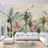 Fototapeta Wallpaper Palm Tropical Forest Vintage Jungle Pattern With Birds