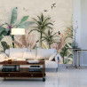 Fototapeta Wallpaper Palm Tropical Forest Vintage Jungle Pattern With Birds
