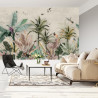 Fototapeta Wallpaper Palm Tropical Forest Vintage Jungle Pattern With Birds
