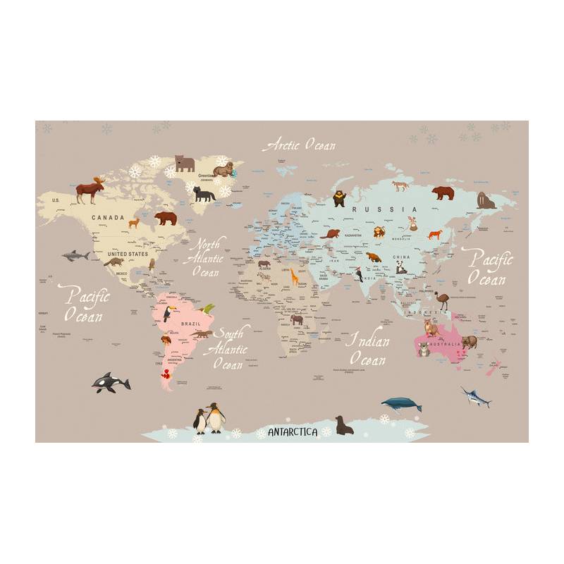 Fototapeta Animals World Map For Kids Wallpaper Design