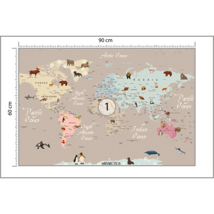 Fototapeta Animals World Map For Kids Wallpaper Design