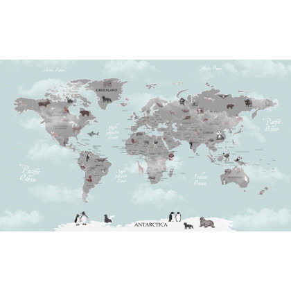 Fototapeta Animals World Map For Kids Wallpaper Design