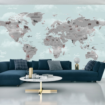 Fototapeta Animals World Map For Kids Wallpaper Design
