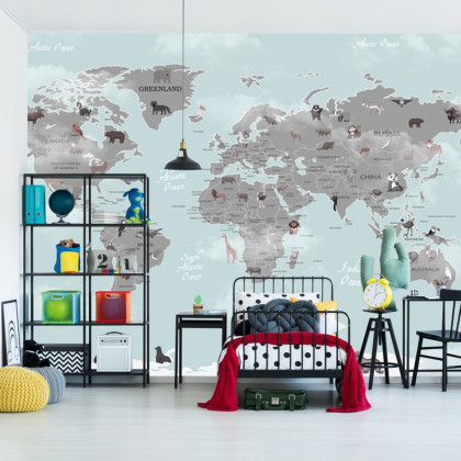 Fototapeta Animals World Map For Kids Wallpaper Design