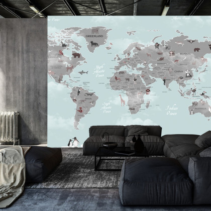 Fototapeta Animals World Map For Kids Wallpaper Design