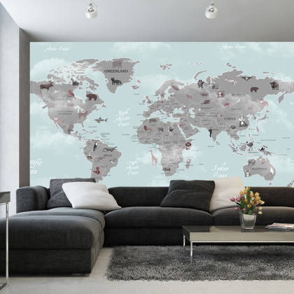 Fototapeta Animals World Map For Kids Wallpaper Design