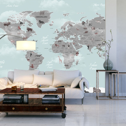 Fototapeta Animals World Map For Kids Wallpaper Design