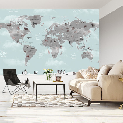 Fototapeta Animals World Map For Kids Wallpaper Design