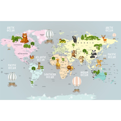 Fototapeta Animals World Map For Kids Wallpaper Design