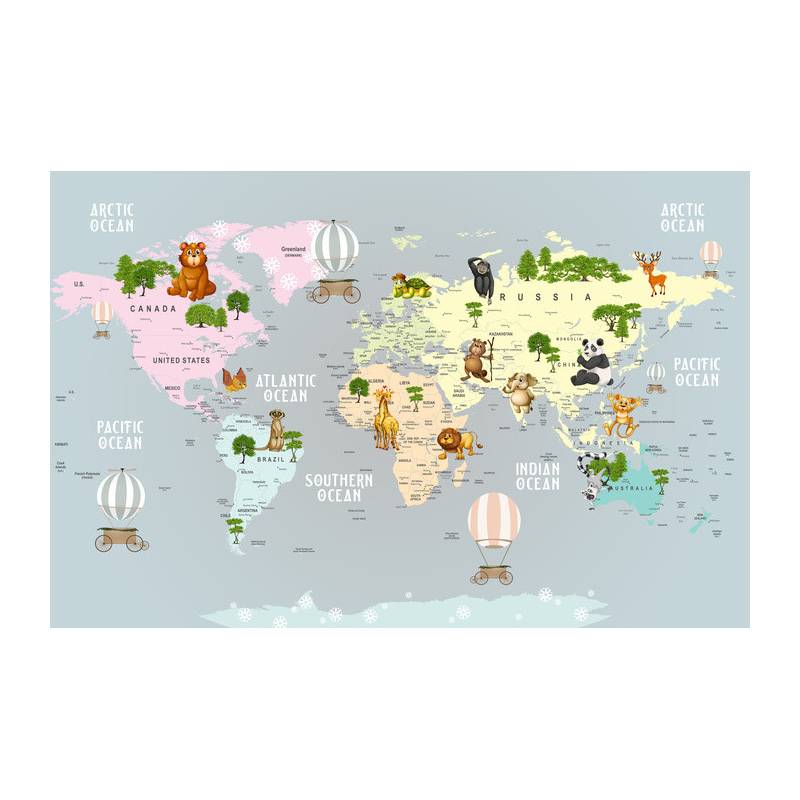 Fototapeta Animals World Map For Kids Wallpaper Design