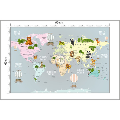 Fototapeta Animals World Map For Kids Wallpaper Design