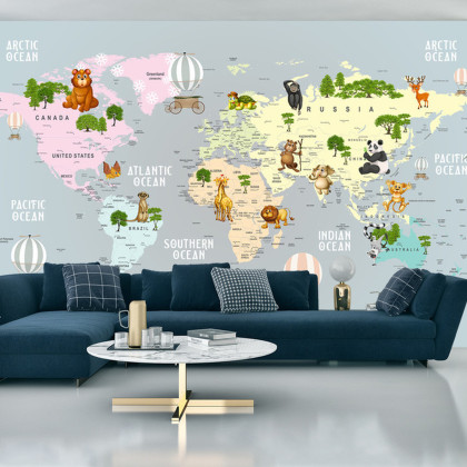 Fototapeta Animals World Map For Kids Wallpaper Design
