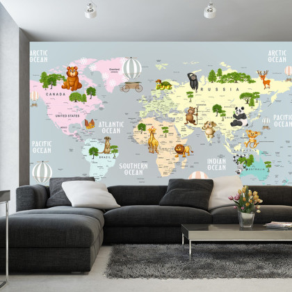 Fototapeta Animals World Map For Kids Wallpaper Design