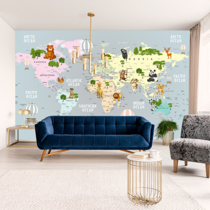Fototapeta Animals World Map For Kids Wallpaper Design