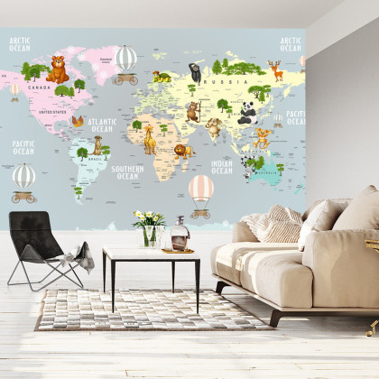 Fototapeta Animals World Map For Kids Wallpaper Design