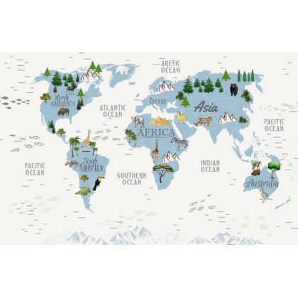 Fototapeta Animals World Map For Kids Wallpaper Design