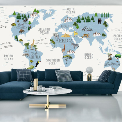 Fototapeta Animals World Map For Kids Wallpaper Design