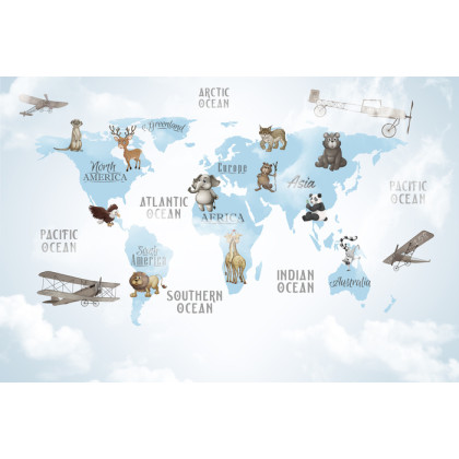 Fototapeta Animals World Map For Kids Wallpaper Design