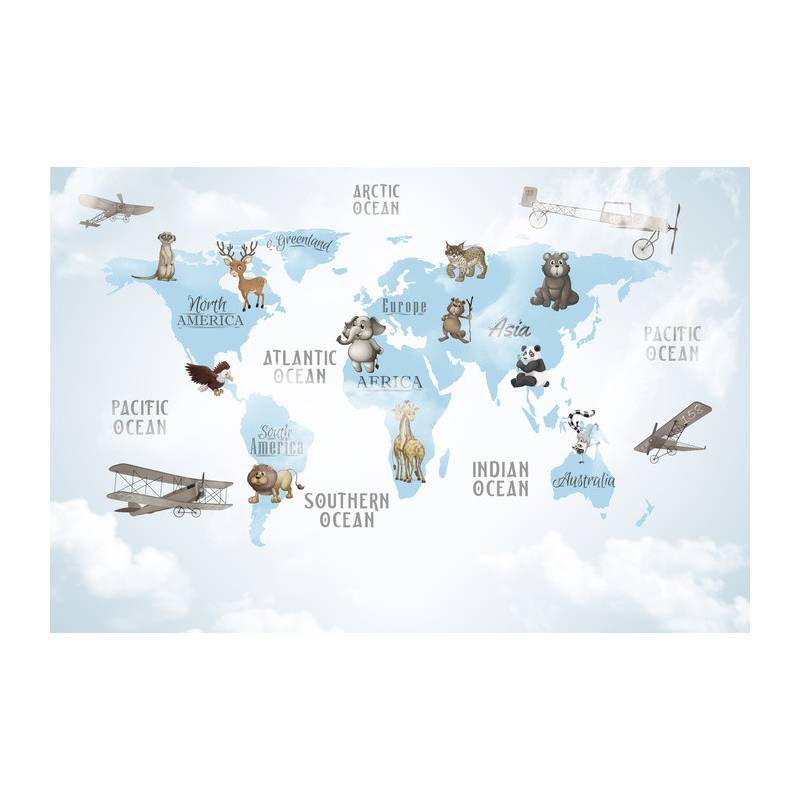 Fototapeta Animals World Map For Kids Wallpaper Design