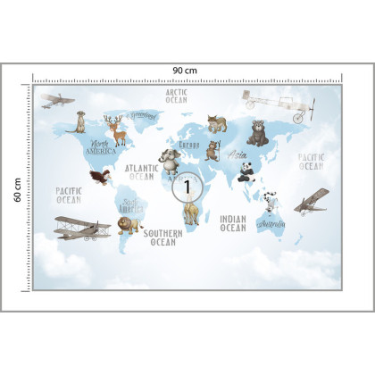 Fototapeta Animals World Map For Kids Wallpaper Design