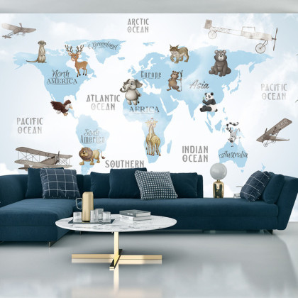 Fototapeta Animals World Map For Kids Wallpaper Design