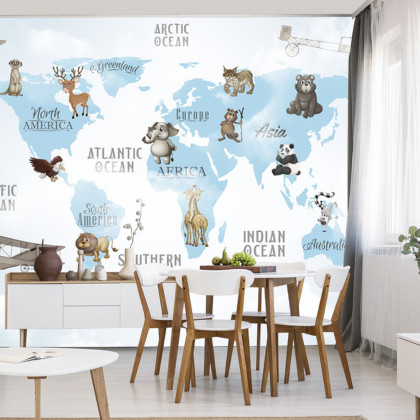 Fototapeta Animals World Map For Kids Wallpaper Design