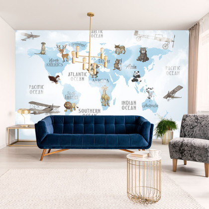 Fototapeta Animals World Map For Kids Wallpaper Design