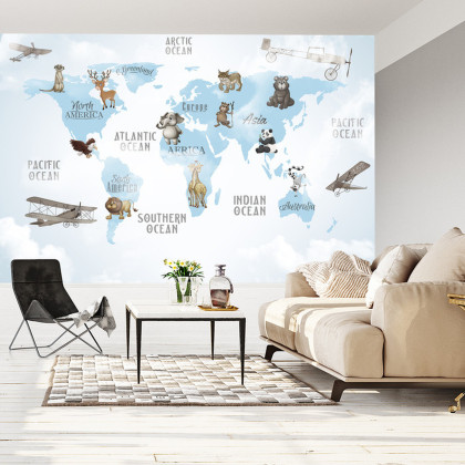 Fototapeta Animals World Map For Kids Wallpaper Design