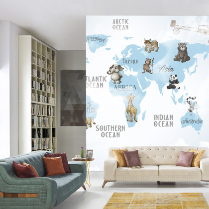 Fototapeta Animals World Map For Kids Wallpaper Design