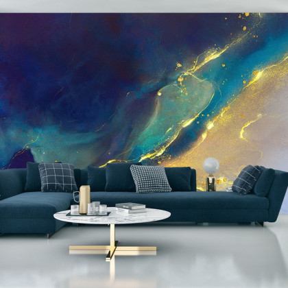 Fototapeta Golden Abstract Elements With Watercolor Texture