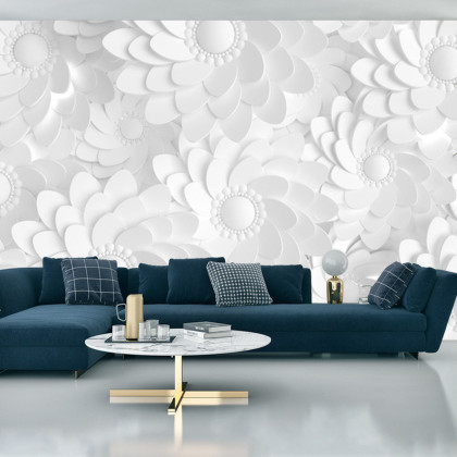 Fototapeta Beautiful, Elegant Paper Flower In The Style Of Hand-Made On A White Wall. 3D , 3D Rendering.