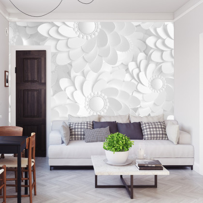 Fototapeta Beautiful, Elegant Paper Flower In The Style Of Hand-Made On A White Wall. 3D , 3D Rendering.