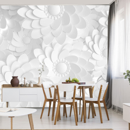Fototapeta Beautiful, Elegant Paper Flower In The Style Of Hand-Made On A White Wall. 3D , 3D Rendering.