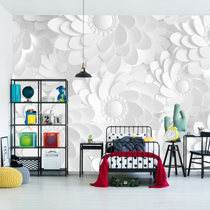 Fototapeta Beautiful, Elegant Paper Flower In The Style Of Hand-Made On A White Wall. 3D , 3D Rendering.