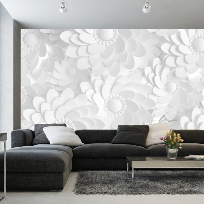 Fototapeta Beautiful, Elegant Paper Flower In The Style Of Hand-Made On A White Wall. 3D , 3D Rendering.