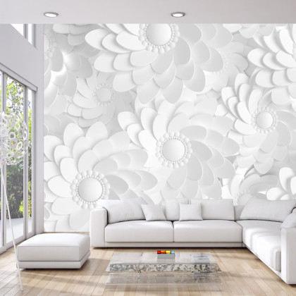 Fototapeta Beautiful, Elegant Paper Flower In The Style Of Hand-Made On A White Wall. 3D , 3D Rendering.