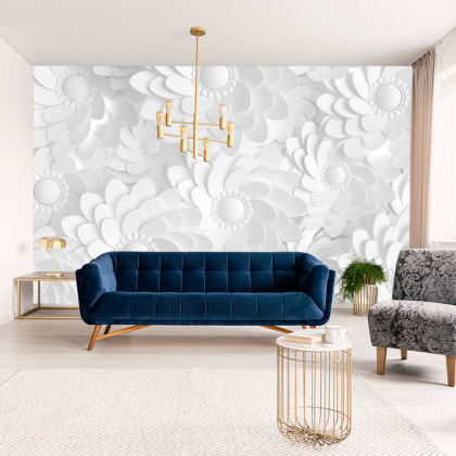Fototapeta Beautiful, Elegant Paper Flower In The Style Of Hand-Made On A White Wall. 3D , 3D Rendering.