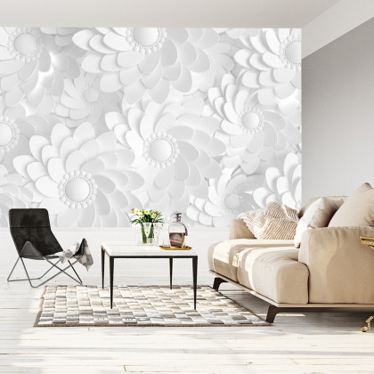 Fototapeta Beautiful, Elegant Paper Flower In The Style Of Hand-Made On A White Wall. 3D , 3D Rendering.