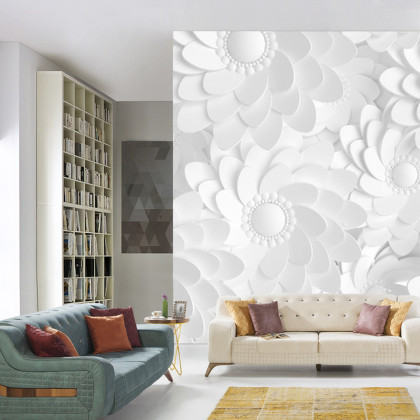 Fototapeta Beautiful, Elegant Paper Flower In The Style Of Hand-Made On A White Wall. 3D , 3D Rendering.