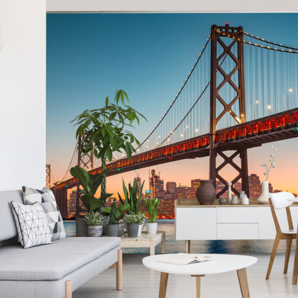 Fototapeta San Francisco Skyline With Oakland Bay Bridge At Sunset, California, Usa