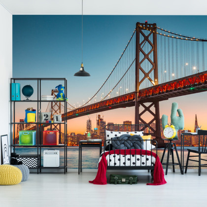 Fototapeta San Francisco Skyline With Oakland Bay Bridge At Sunset, California, Usa