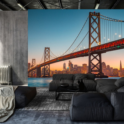 Fototapeta San Francisco Skyline With Oakland Bay Bridge At Sunset, California, Usa