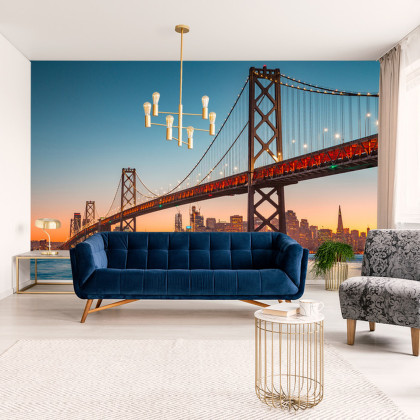 Fototapeta San Francisco Skyline With Oakland Bay Bridge At Sunset, California, Usa