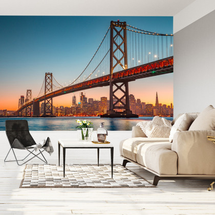 Fototapeta San Francisco Skyline With Oakland Bay Bridge At Sunset, California, Usa