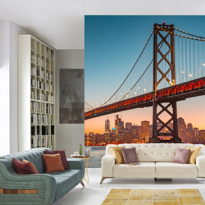 Fototapeta San Francisco Skyline With Oakland Bay Bridge At Sunset, California, Usa