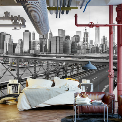 Fototapeta Taxi Crossing Brooklyn Bridge