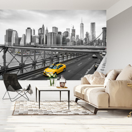 Fototapeta Taxi Crossing Brooklyn Bridge