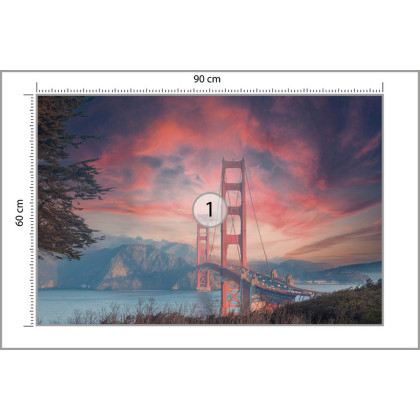 Fototapeta Beautiful View Of Golden Gate Bridge In Background Of Mountains During Sunset