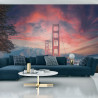 Fototapeta Beautiful View Of Golden Gate Bridge In Background Of Mountains During Sunset